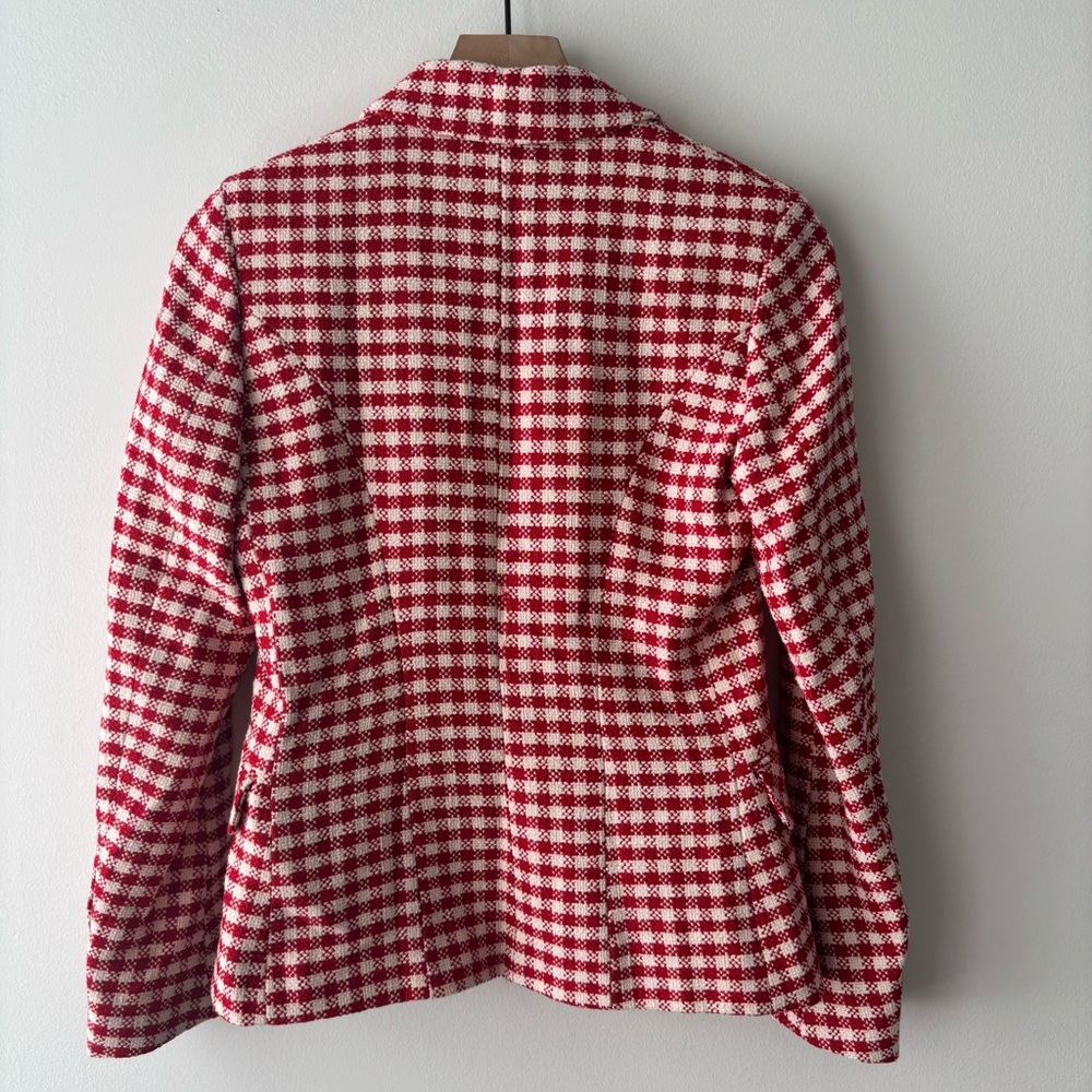 Topshop Red White Gingham Double Breast Blazer Sz US 4 - Picture 4 of 7
